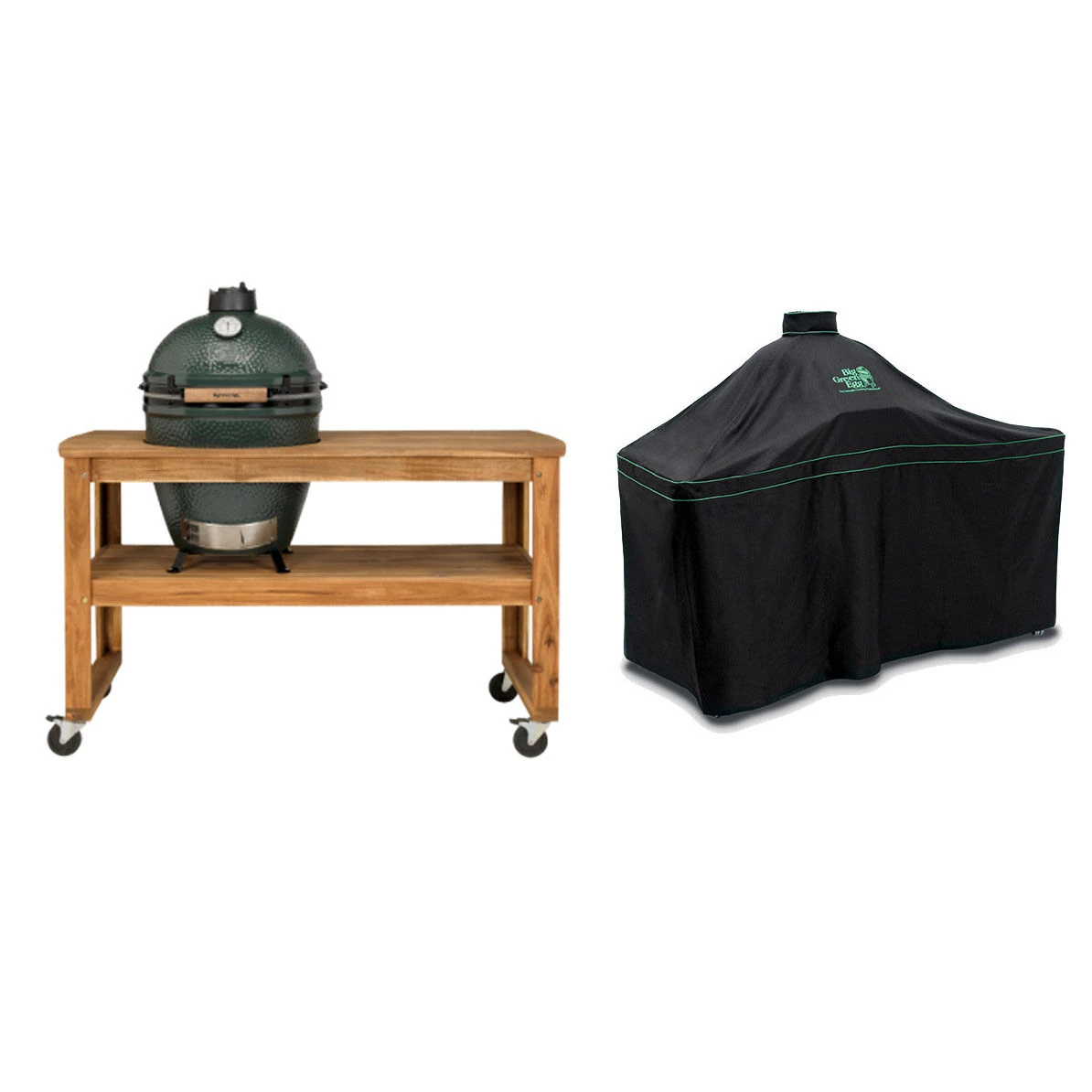 Big Green Egg Acacia Table Incl. Nest, Wielen, Hoes En Large Barbecue 3 Big Green Egg Acacia Table Incl. Nest, Wielen, Hoes En Large Barbecue