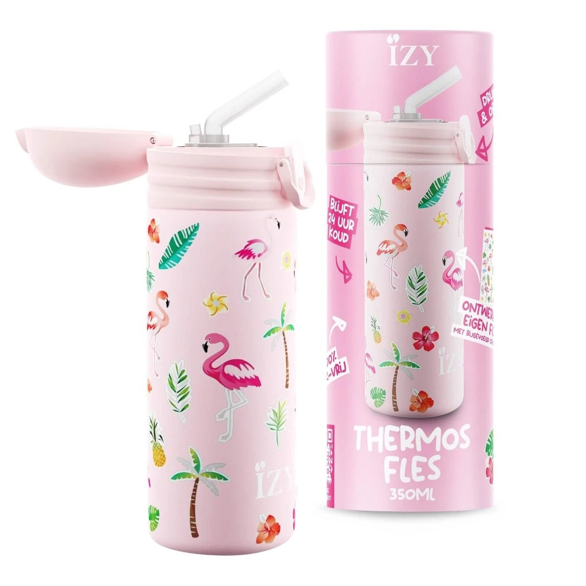 IZY Kids Drinkfles 350 Ml Pink Flamingo Rvs 7 IZY Kids Drinkfles 350 Ml Pink Flamingo Rvs - Afbeelding 5